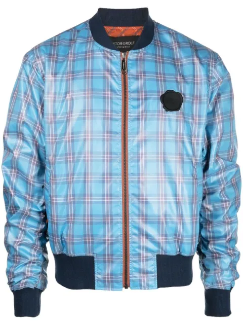 Viktor & Rolf logo-detail tartan-check bomber jacket Blue MO063