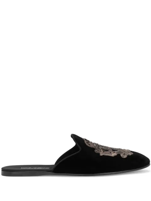 Dolce & Gabbana embroidered velvet slippers Black A80310AO249