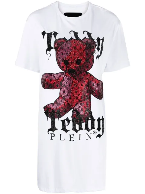 Philipp Plein Teddy Plein crystal-embellished T-shirt dress White UABCWTG0280PJY002N