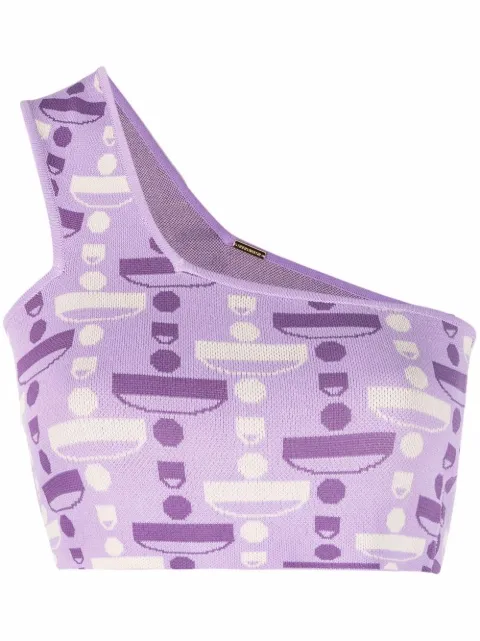 Dodo Bar Or one-shoulder cropped pattern top Purple DBO3020