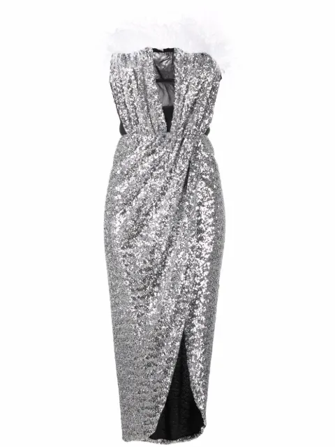NERVI feather-detail sequin dress Silver BONSS22SIL074