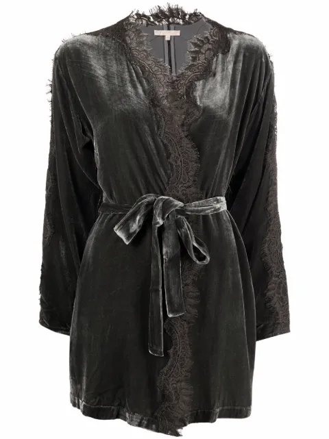 Gold Hawk lace-trim belted coat Grey GH4447