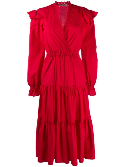 Philosophy Di Lorenzo Serafini embroidered V-neck tiered dress Red A0455726