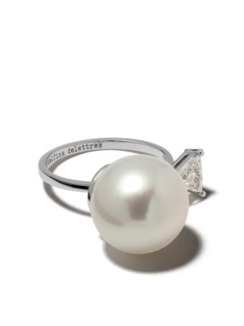Delfina Delettrez 18kt white gold Pearl & Triangle diamond Ring Silver PEARLANDTRIANGLERING