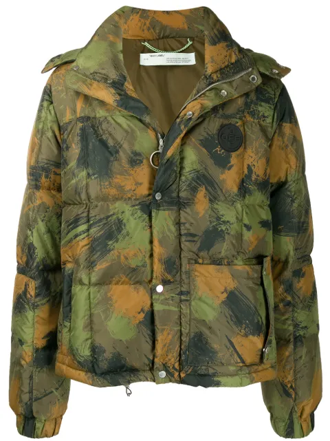 Off-White camouflage quilted puffer jacket Green OMED015E19C020189901