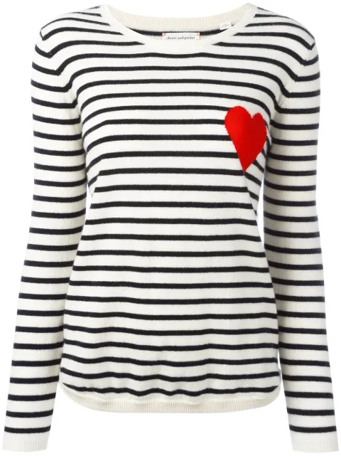 Chinti & Parker Breton stripe heart jumper Neutrals KH103